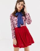 Sister Jane Smock Dress With Pussybow In Color Block Floral - Multi