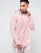 Asos Longline Long Sleeve T-shirt With Japanese Print And Hood - Pink