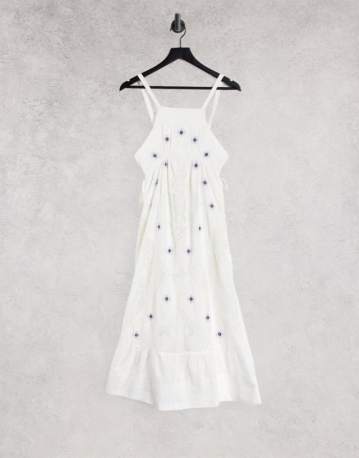 Free People Dewdrop Maxi Cami Dress With Lace Inserts-white
