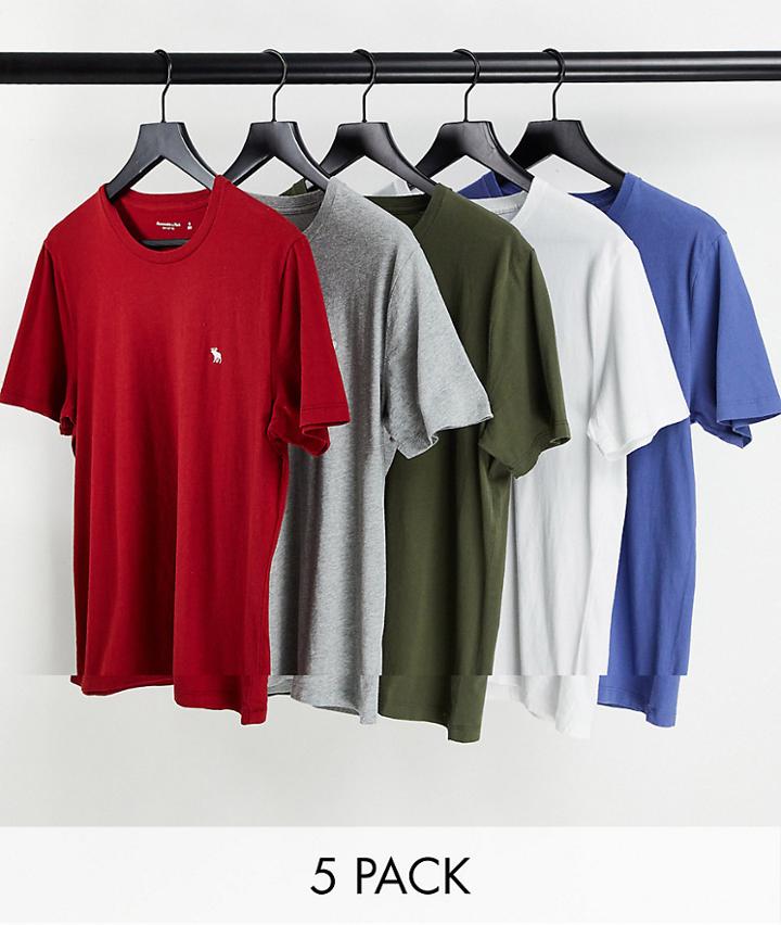 Abercrombie & Fitch 5 Pack Icon Logo T-shirt In Red/gray/green/white/blue-multi