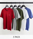 Abercrombie & Fitch 5 Pack Icon Logo T-shirt In Red/gray/green/white/blue-multi