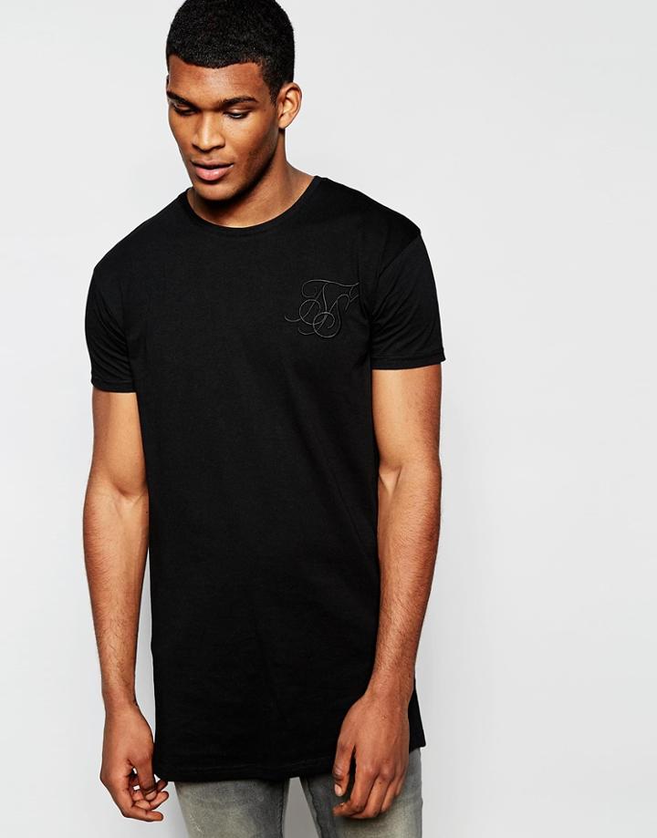 Siksilk Longline T-shirt With Curved Hem And Pleated Back Detail - Black