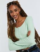 Asos Design Long Sleeve Snap Front Crop Top In Mint-green