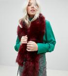 Stitch & Pieces Faux Fur Scarf In Berry - Red