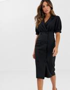 Asos Design Collar Wrap Midi Tux Dress-black