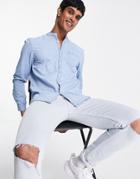 New Look Denim Shirt With Grandad Collar In Light Blue-blues