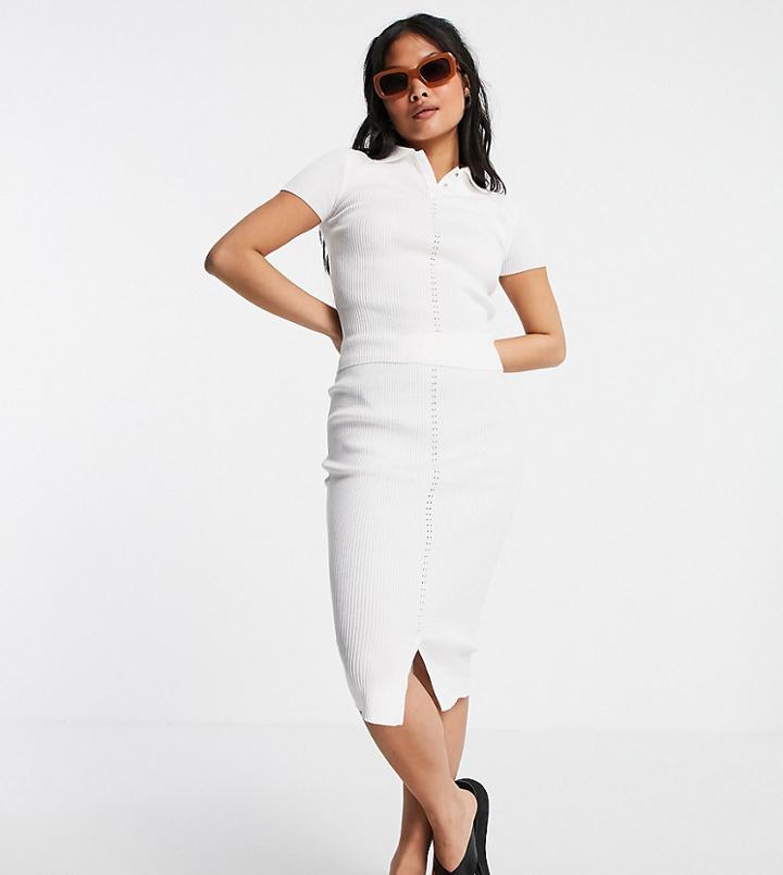 Missguided Petite Matching Ribbed Midi Skirt In Cream-white