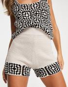 Topshop Hand Knit Crochet Shorts In Black And Stone - Part Of A Set-multi