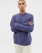 Asos Design Cable Knit Sweater In Blue - Blue
