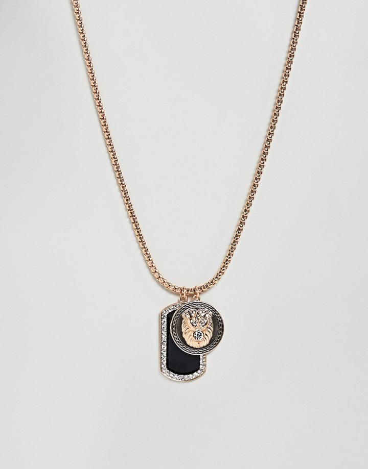 Aldo Link Chain Necklace With Dog Tag Pendant In Gold & Black - Gold