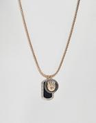 Aldo Link Chain Necklace With Dog Tag Pendant In Gold & Black - Gold