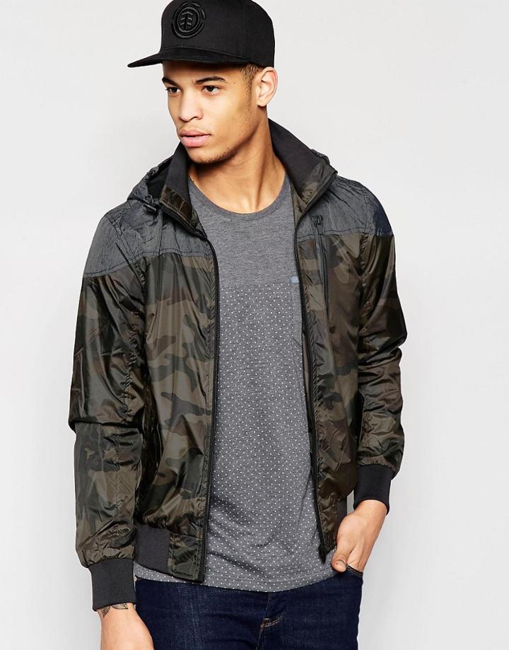 Brave Soul Camo Hooded Bomber Jacket - Green