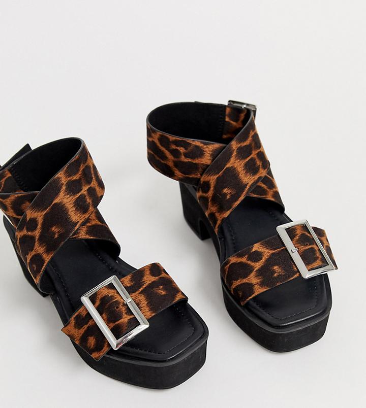 Asos Design Wide Fit Halford Chunky Heeled Sandal In Leopard - Multi