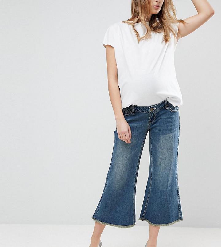 Bandia Maternity Over The Bump Raw Hem Wide Leg Jean With Removable Bump Band - Blue