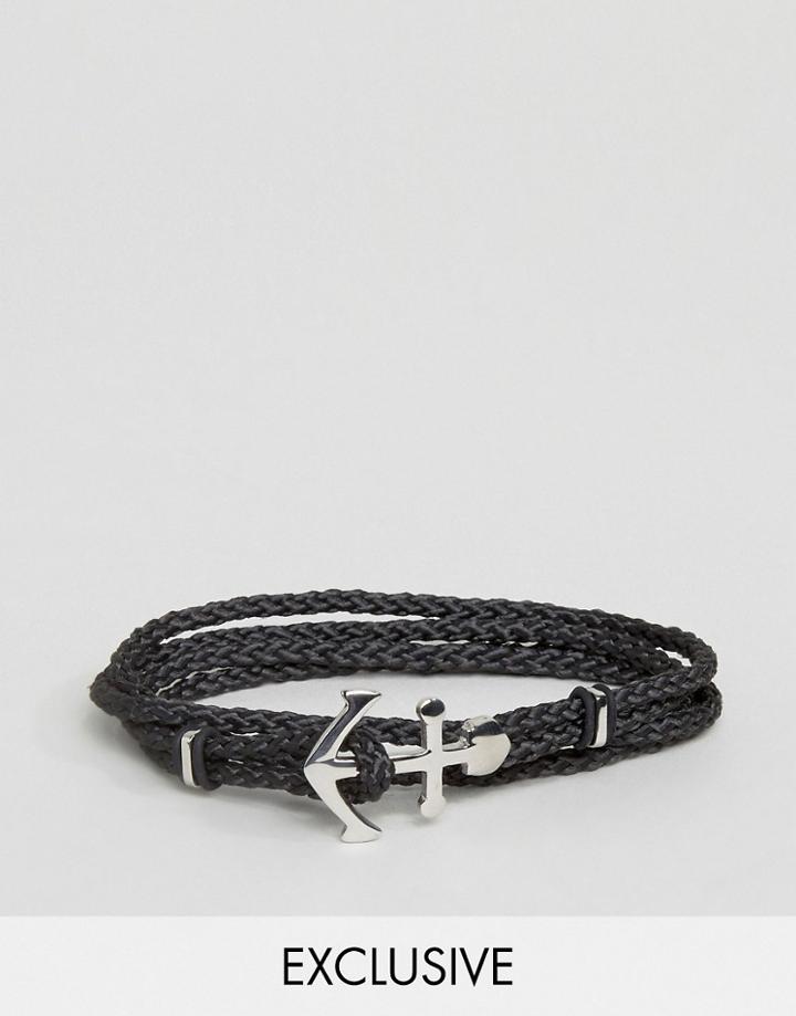 Seven London Woven Wrap Anchor Bracelet In Black Exclusive To Asos - B