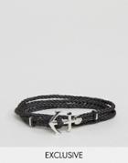 Seven London Woven Wrap Anchor Bracelet In Black Exclusive To Asos - B
