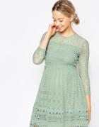 Asos Maternity Premium Lace Skater Mini Dress With Guiporre Border - Green