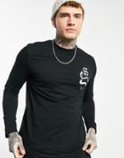Asos Design Long Sleeve T-shirt With Snake & Hand Chest Print In Black
