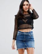 Goldie After Light Long Sleeved Lace Top With Lace Detail - Black