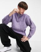 Asos Design Knitted Plush Half Zip Sweater In Lilac-purple