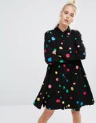 Lazy Oaf Shirt Dress With Scribble Dots - Black