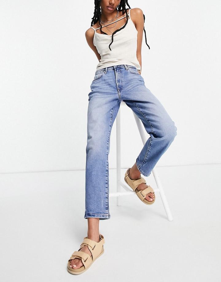 River Island Blair Stretch Denim High Rise Straight Cut Jeans In Mid Auth Blue-blues
