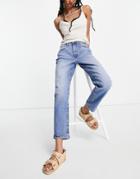 River Island Blair Stretch Denim High Rise Straight Cut Jeans In Mid Auth Blue-blues