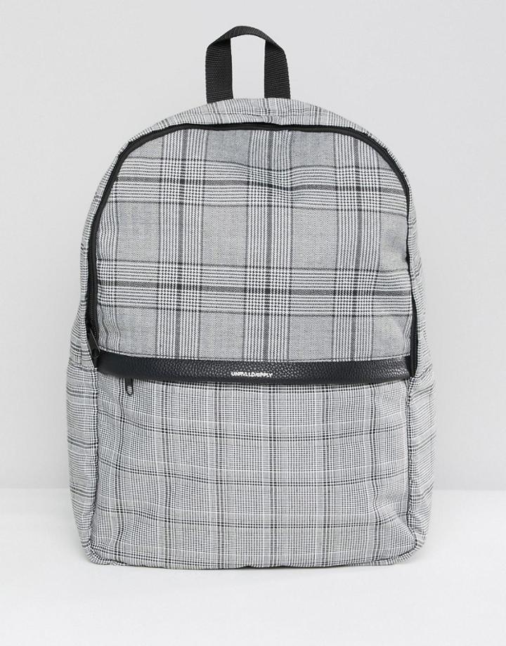 Asos Design Backpack In Gray Check Print - Gray