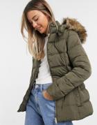 New Look Fitted Padded Jacket In Khaki-neutral