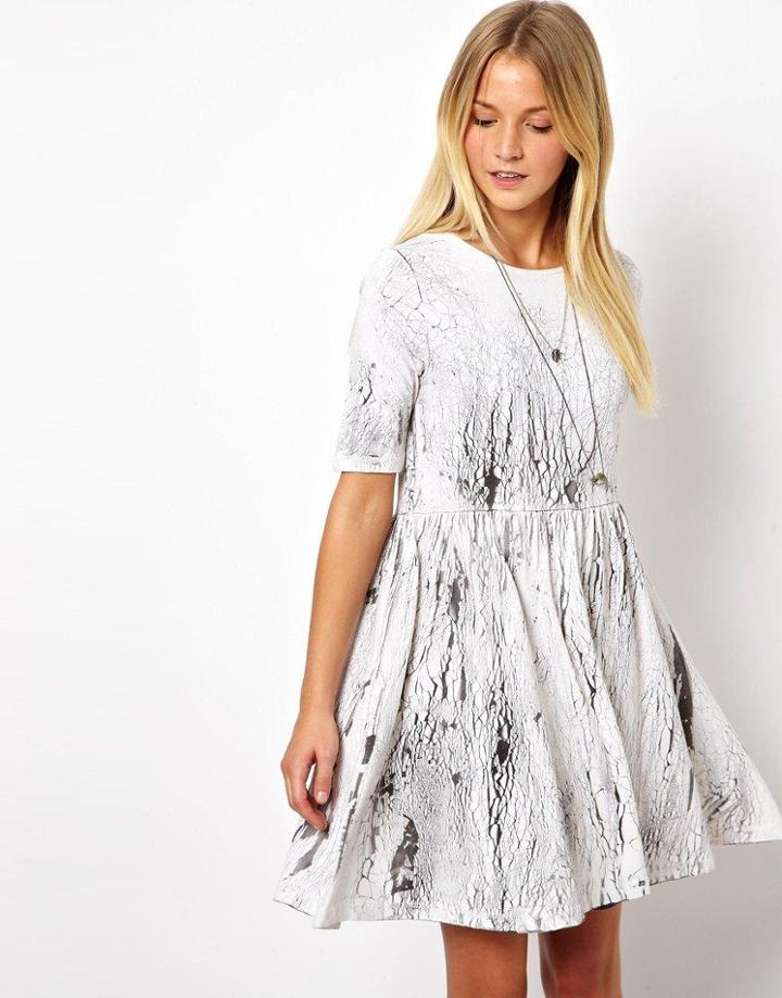Asos Smock Dress In Cracked Print