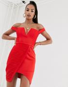 Rare London Asymmetric Tribbed Mini Dress In Red - Red