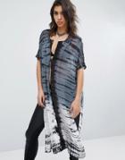 Religion Maxi Kimono In Tie Dye Print - Gray