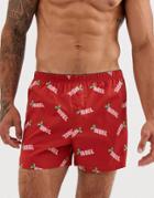 Asos Design Holidays Woven Boxer Short In Red With Noel Slogan