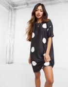 Urban Threads Oversized T-shirt Dress In Oversized Polka Dot Print-black
