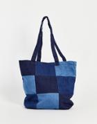 Asos Design Denim Patchwork Tote Bag-blues