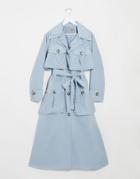 Asos Design Layered Utility Taffeta Trench Coat In Baby Blue-blues