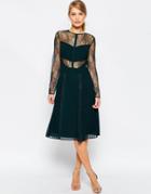 Asos Lace And Pleat Detail Midi Dress - Black