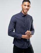 Esprit Shirt In Slim Fit With Tonal Jaquard Detail - Navy