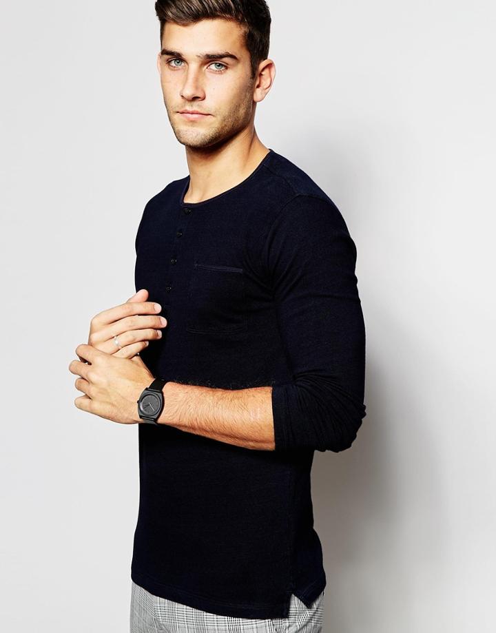 Selected Homme Grandad Long Sleeve Top - Black