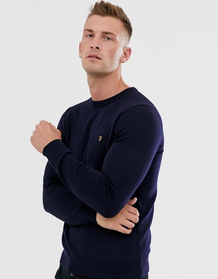 Farah Mullen Merino Knitted Sweater In Navy
