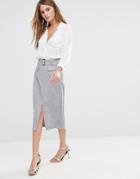 New Look Belted Pencil Skirt - Gray