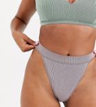 Wolf & Whistle Exclusive High Leg Bikini Bottom In Metallic Pink Rib