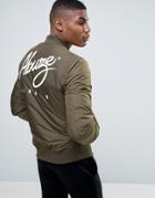 Abuze London Logo Backprint Ma1 Bomber Jacket - Green