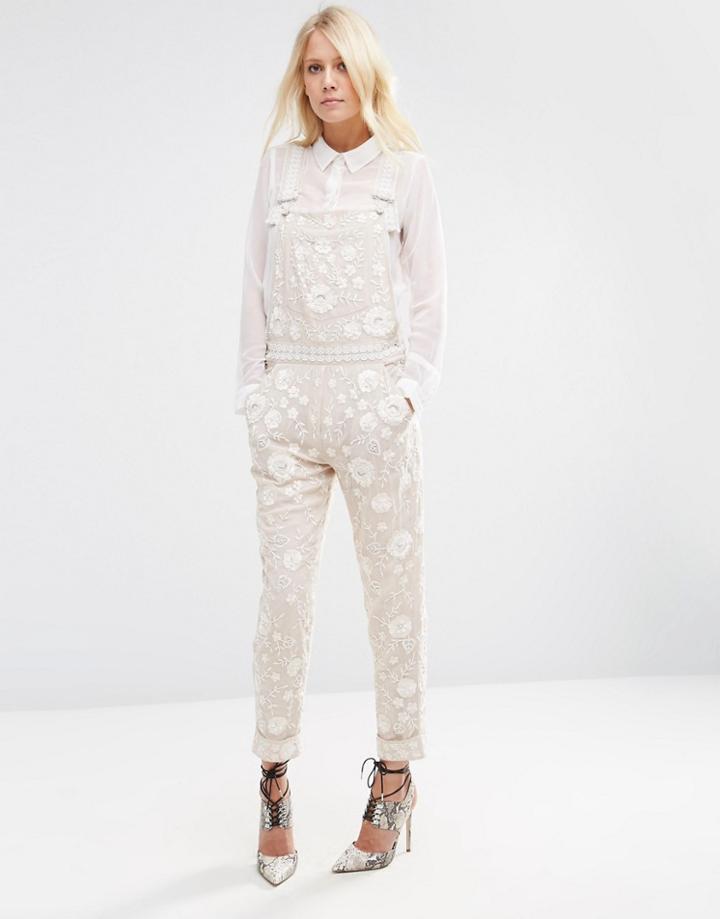 Needle & Thread Floral Lace Overalls - Rose Beige