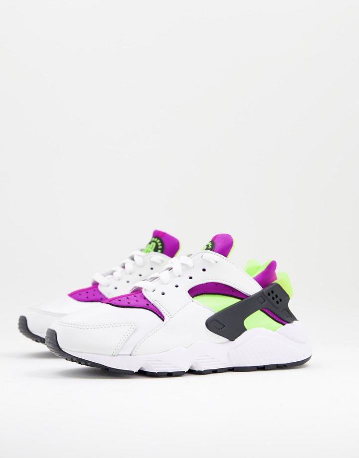 Nike Air Huarache Sneakers In White, Purple And Green
