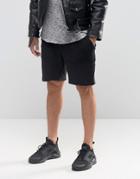Asos Standard Fit Jersey Shorts In Textured Fabric With Raw Hem In Black - Black