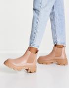 London Rebel Chunky Chelsea Boots In Beige Drench-neutral