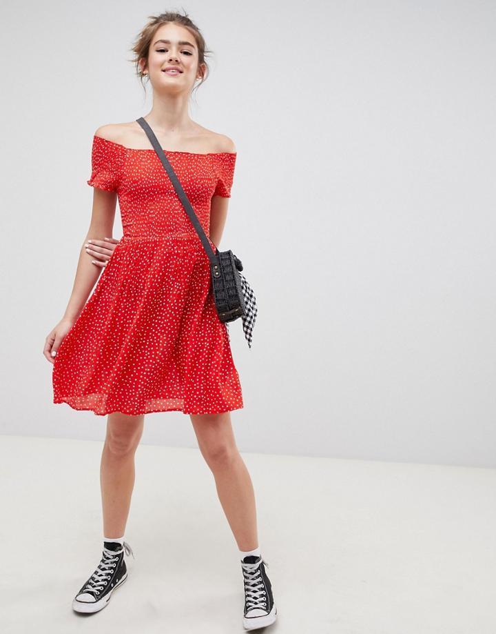 Blend She Dotta Off Shoulder Tea Dress - Red