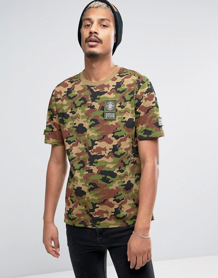 Dxpe Chef T-shirt In Camo With Military Patches - Green