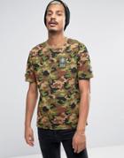 Dxpe Chef T-shirt In Camo With Military Patches - Green